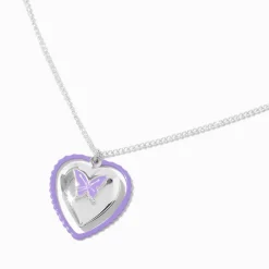 Claire's Colliers-Collier à pendentif médaillon cœur déplaçable papillon violet