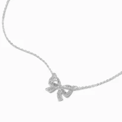 Claire's Colliers-Collier à pendentif nœud strass couleur argentée