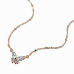 Claire's Clous D'oreilles|Colliers-Collier à pendentif papillon en zircon cubique d'imitation couleur doré rose