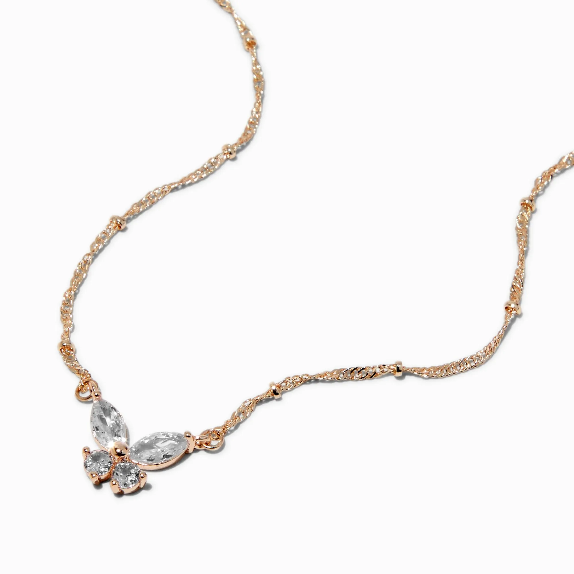 Claire's Clous D'oreilles|Colliers-Collier à pendentif papillon en zircon cubique d'imitation couleur doré rose