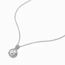 Claire's Colliers-Collier à pendentif perle d'imitation et symbole de l'infini couleur argenté