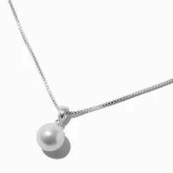 Claire's Colliers-Collier à pendentif perle d'imitation 6 mm blanc
