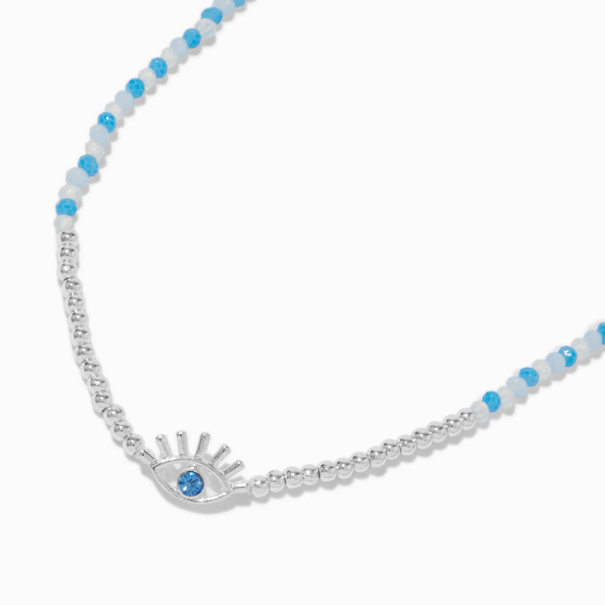 Claire's Colliers-Collier à pendentif perles de rocaille mauvais œil couleur argentée
