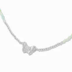 Claire's Colliers-Collier à pendentif perles de rocaille papillon couleur argentée