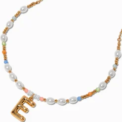 Claire's Colliers-Collier à pendentif perlé pastel à initiale bulle couleur dorée - E