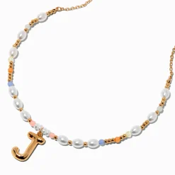 Claire's Colliers-Collier à pendentif perlé pastel à initiale bulle couleur dorée - J