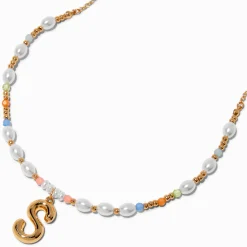Claire's Colliers-Collier à pendentif perlé pastel à initiale bulle couleur dorée - S