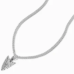Claire's Colliers-Collier à pendentif pointe de flèche effet martelé couleur argentée