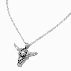 Claire's Colliers-Collier à pendentif vache longhorn cowgirl couleur argentée