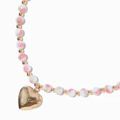 Claire's Colliers-Collier à perles d'imitation rose médaillon cœur couleur dorée