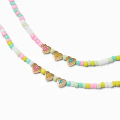 Claire's Colliers-Colliers à breloques cœur couleur dorée perles de rocaille best friends - Lot de 2