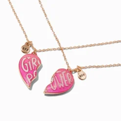 Claire's Colliers-Colliers cœur fendu « Girl Power » roses best friends - Lot de 2