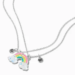 Claire's Colliers-Colliers à pendentif arc-en-ciel fendus en deux phosphorescents best friends - Lot de 2