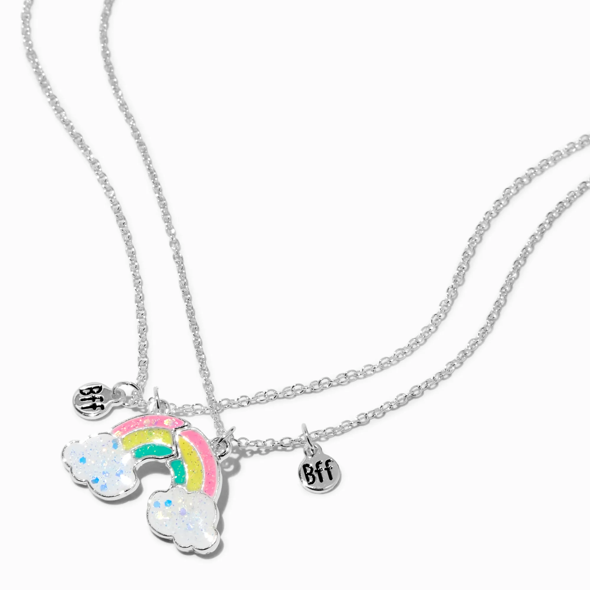 Claire's Colliers-Colliers à pendentif arc-en-ciel fendus en deux phosphorescents best friends - Lot de 2