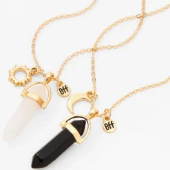 Claire's Colliers-Colliers à pendentif avec strass mystiques noirs et blancs best friends couleur dorée - Lot de 2