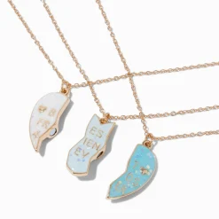 Claire's Colliers-Colliers à pendentif cœur avec dégradé blanc et bleu best friends - Lot de 3