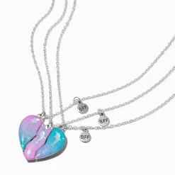 Claire's Colliers-Colliers à pendentif cœur dégradé dauphin Best Friends - Lot de 3