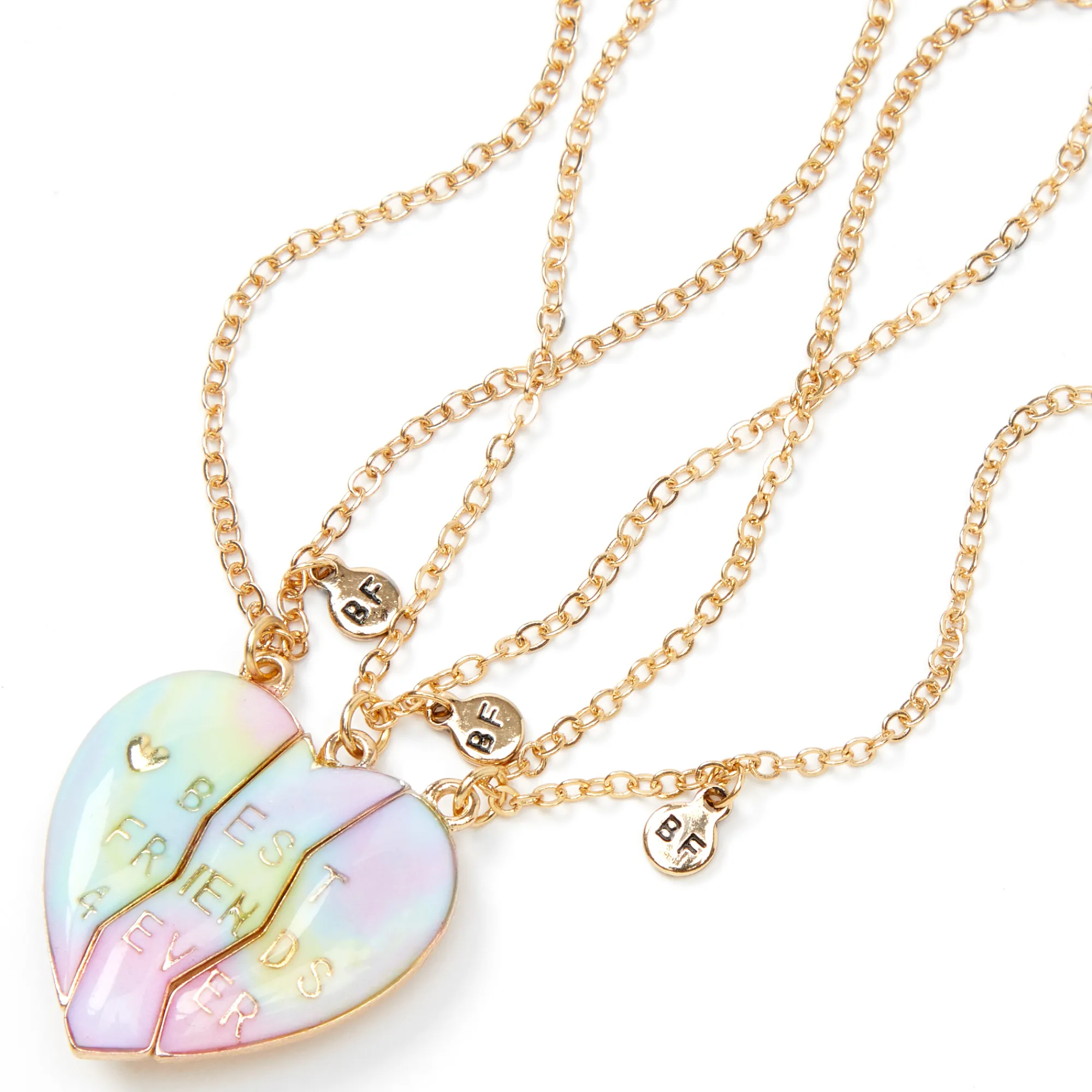 Claire's Colliers-Colliers à pendentif cœur en dégradé de couleurs pastel best friends - Lot de 3