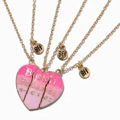 Claire's Colliers-Colliers à pendentif cœur en dégradé rose best friends - Lot de 3