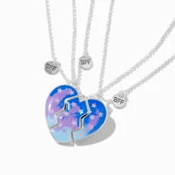 Claire's Colliers-Colliers à pendentif cœur fendu en deux étoilés best friends - Lot de 3