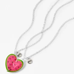 Claire's Colliers-Colliers à pendentif cœur fendu en deux pastèque best friends - Lot de 2