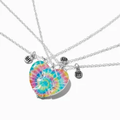 Claire's Colliers-Colliers à pendentif cœur fendu tie-dye best friends - Lot de 3
