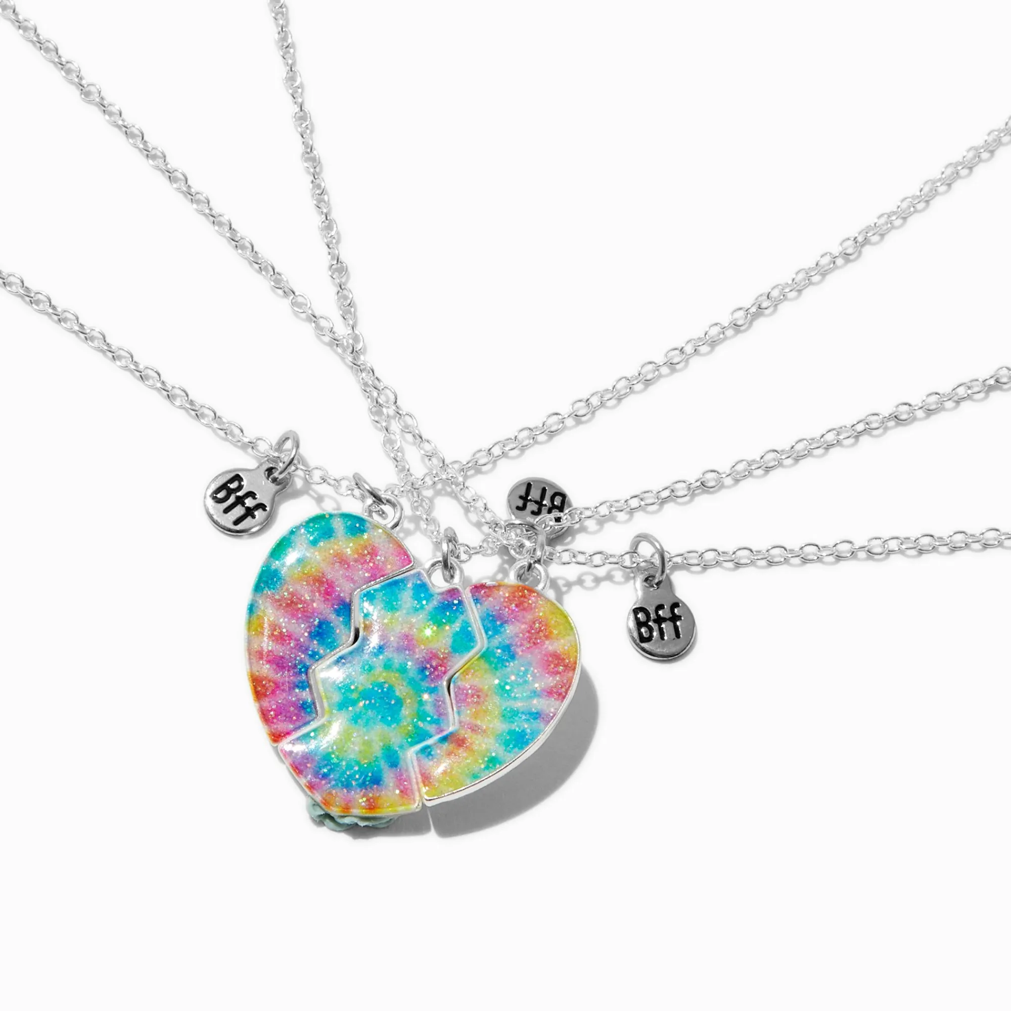 Claire's Colliers-Colliers à pendentif cœur fendu tie-dye best friends - Lot de 3