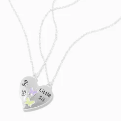 Claire's Colliers-Colliers à pendentif cœur fendu papillon pour grande sœur et petite sœur Best Friends - Lot de 2
