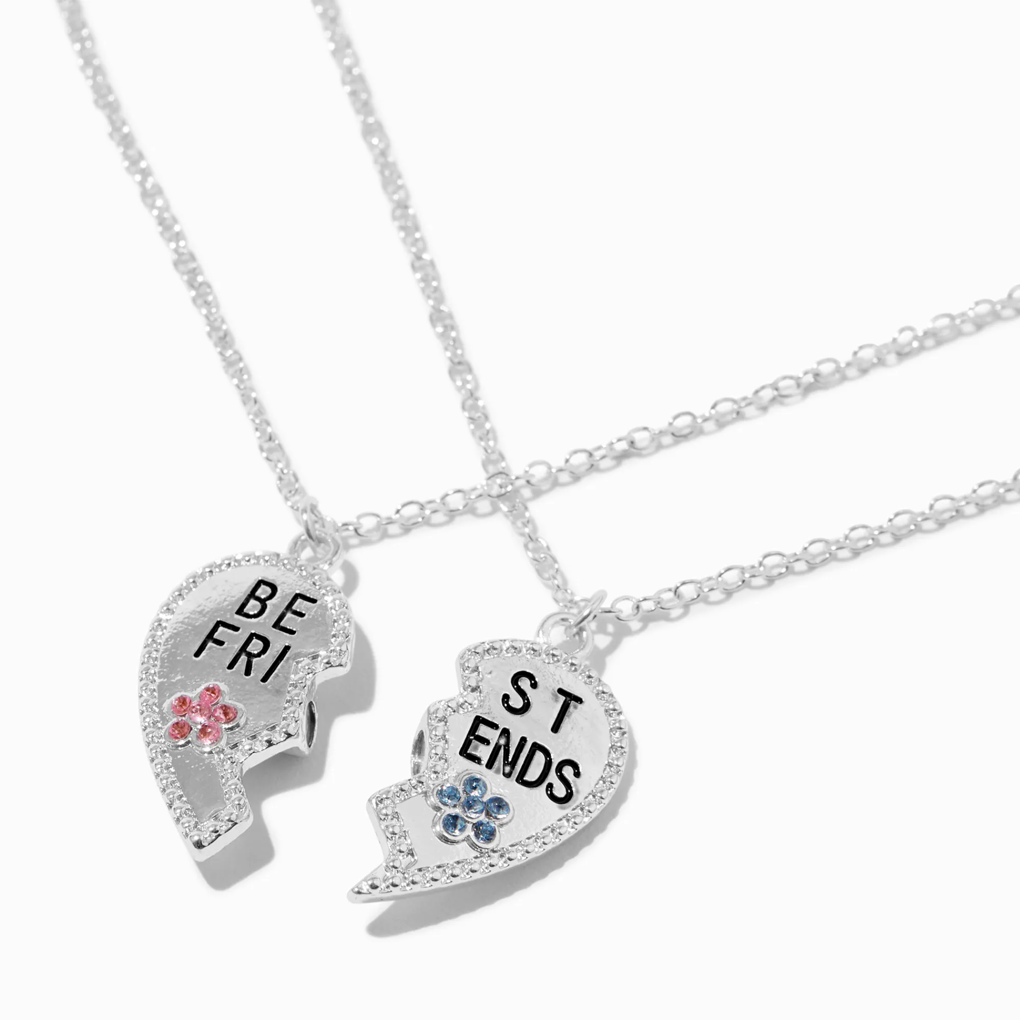 Claire's Colliers-Colliers à pendentif cœur fendu couleur argentée best friends - Lot de 2