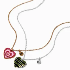 Claire's Colliers-Colliers à pendentif cœur à paillettes best friends - Lot de 2