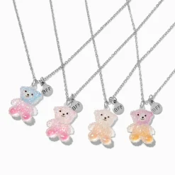 Claire's Colliers-Colliers à pendentif nounours avec dégradé de tons iridescents best friends - Lot de 4