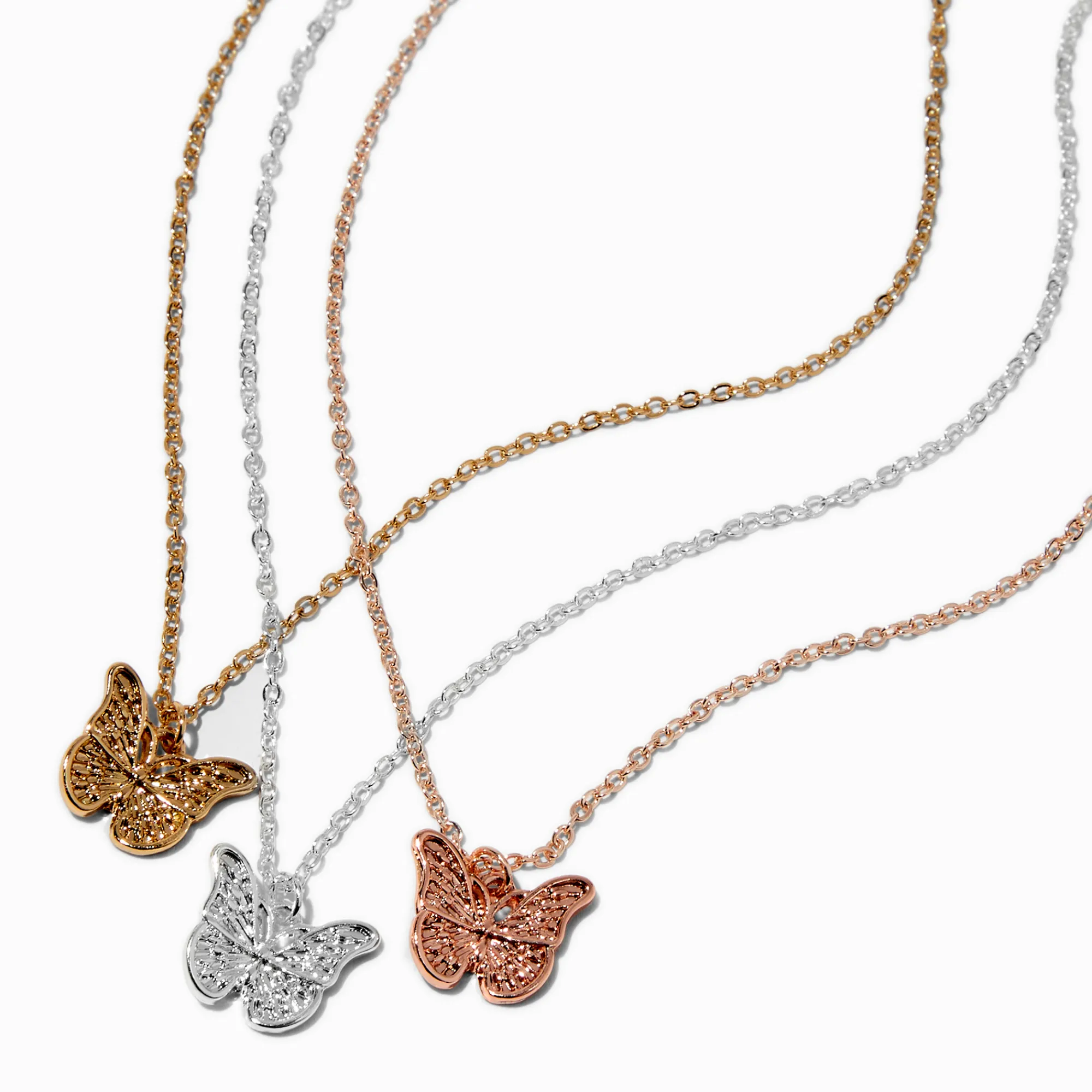 Claire's Colliers-Colliers à pendentif papillon en métaux mixtes - Lot de 3