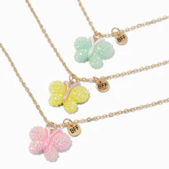 Claire's Colliers-Colliers à pendentif papillon en relief texturé best friends - Lot de 3