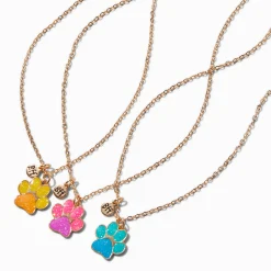 Claire's Colliers-Colliers à pendentif pattes à paillettes best friends - Lot de 3