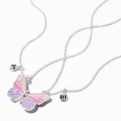Claire's Colliers-Colliers à pendentifs Best Friends en forme de papillon à couleurs changeantes en fonction des UV - Lot de 2