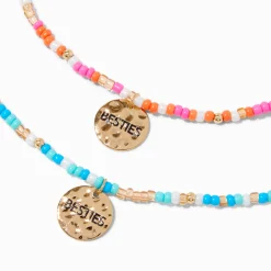 Claire's Colliers-Colliers à pendentifs pièces couleur dorée perlés best friends - Lot de 2