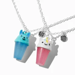 Claire's Colliers-Colliers à pendentif thé aux perles licorne et lama best friends - Lot de 2