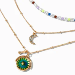 Claire's Colliers-Colliers à pendentif étoile et lune d’humeur couleur dorée - Lot de 3