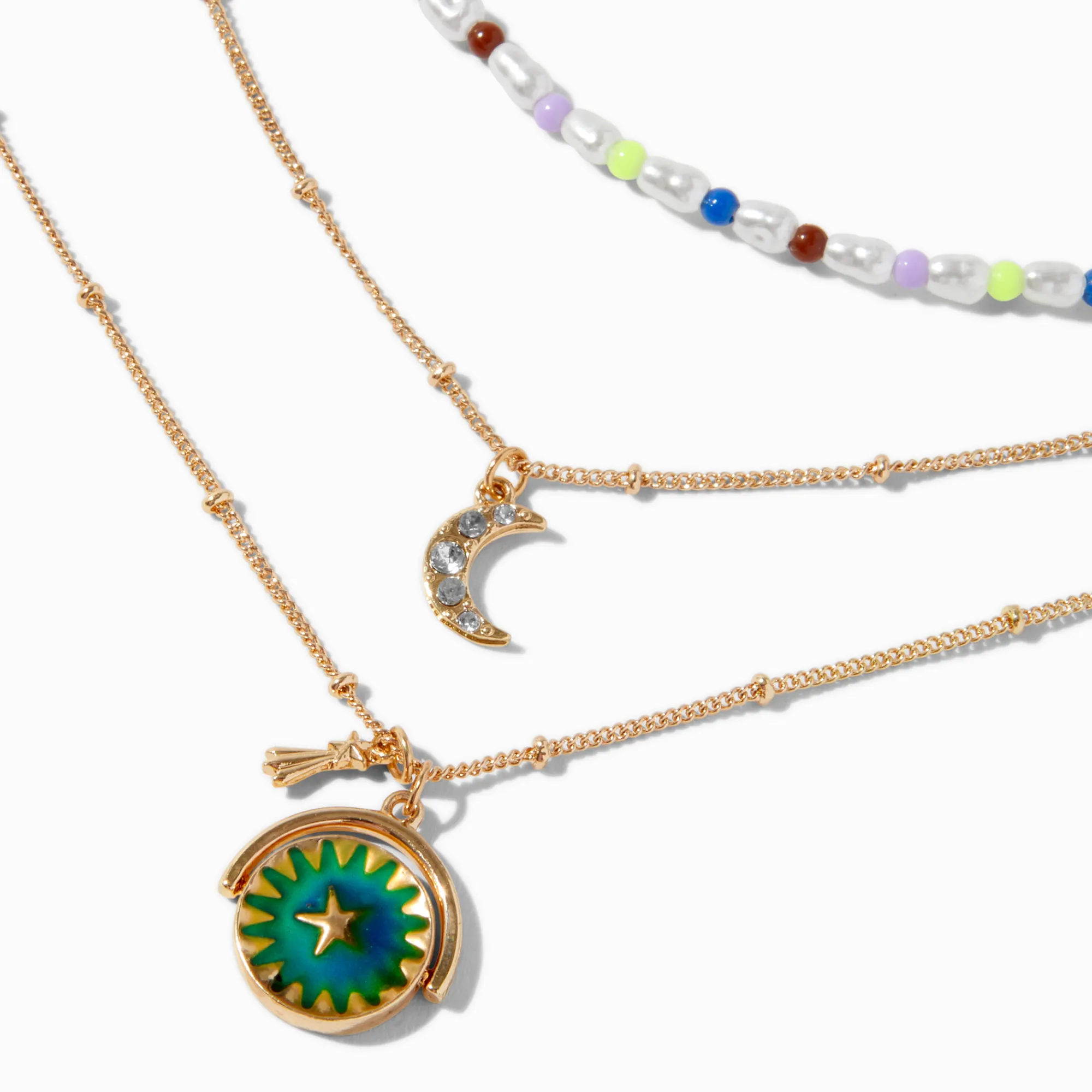 Claire's Colliers-Colliers à pendentif étoile et lune d’humeur couleur dorée - Lot de 3
