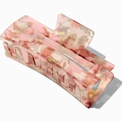 Claire's Barrettes Et Pinces-Coral Tortoiseshell Rectangular Hair Claw
