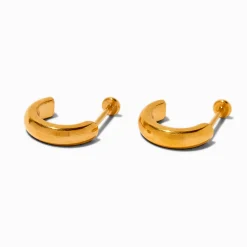Claire's Anneaux|Bijoux Premium-Créoles à arrière plat en titane couleur dorée C LUXE by Claire’s