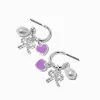 Claire's Anneaux-Créoles avec breloque nœud couleur argentée, perle d'imitation, et cœur violet