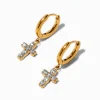 Claire's Anneaux|Pendantes-Créoles avec croix zircon cubique 8 mm titane couleur dorée C LUXE by Claire’s