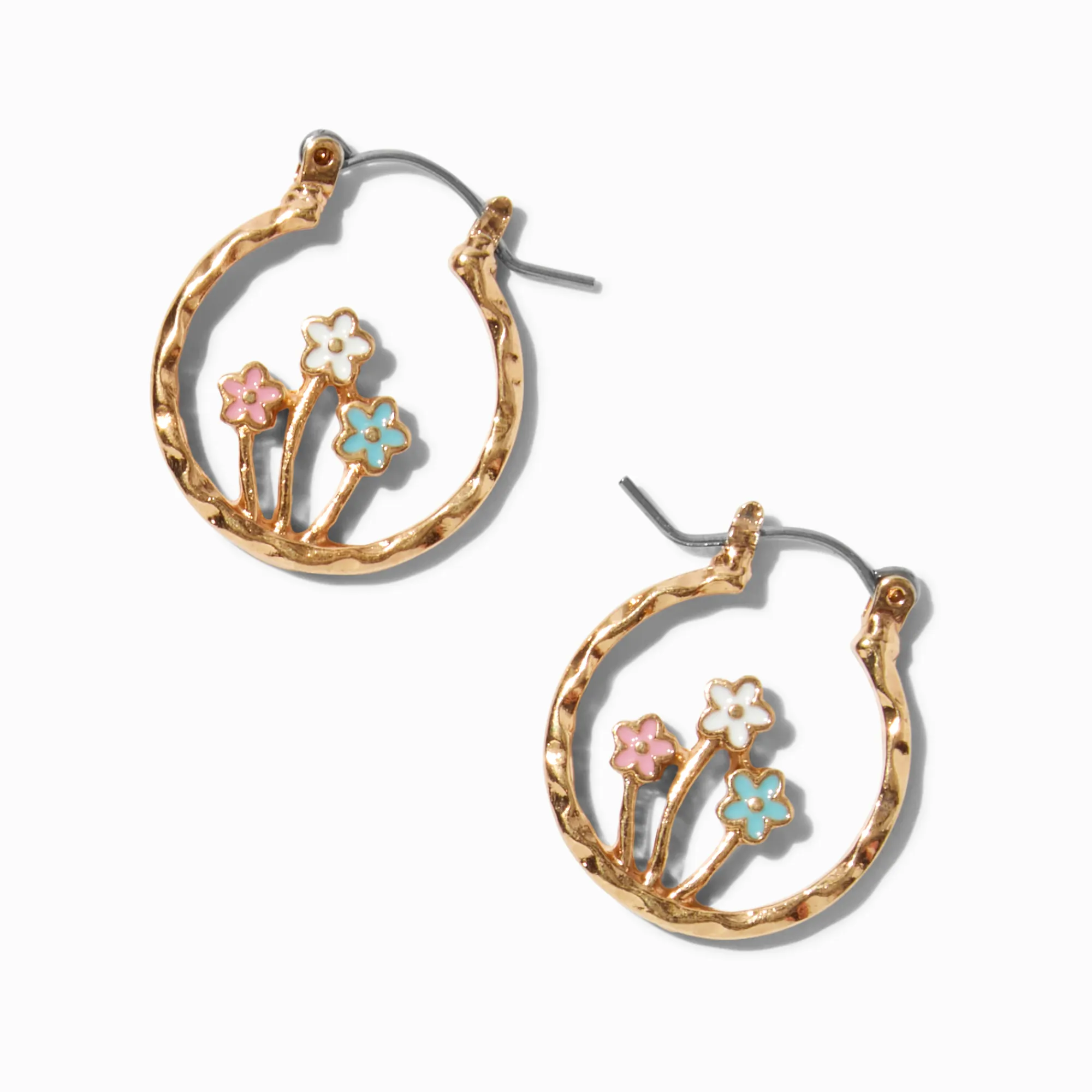 Claire's Anneaux-Créoles boutons de fleur couleur dorée