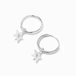 Claire's Anneaux|Bijoux Premium-Créoles à breloque étoile 12 mm en argent