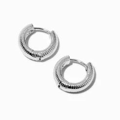 Claire's Anneaux-Créoles à charnière striées 10 mm couleur argentée
