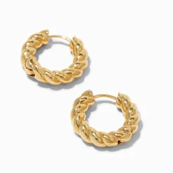 Claire's Anneaux|Bijoux Premium-Créoles à charnière torsadées 12 mm couleur dorée C LUXE by Claire’s