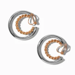 Claire's Anneaux|Clips Et Autocollants-Créoles à clip double 15 mm en métaux mixtes