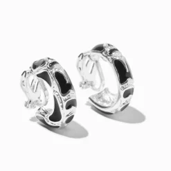 Claire's Anneaux|Clips Et Autocollants-Créoles à clip 10 mm couleur argentée émaillées noires