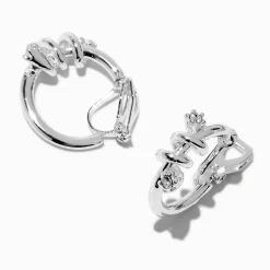 Claire's Anneaux|Clips Et Autocollants-Créoles à clip 20 mm en strass torsadées couleur argentée